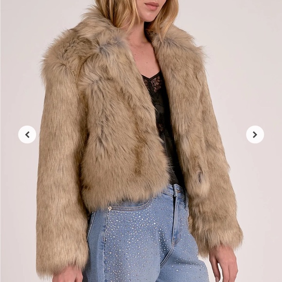 Elan Cropped Fur Jacket - Tan - Picture 3 of 5